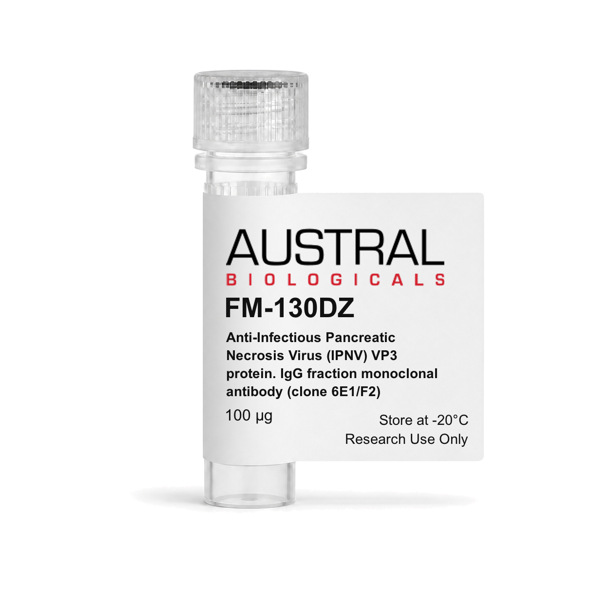 Austral Biologicals FM-130DZ - Anti-Infectious Pancreatic Necrosis Virus (IPNV) VP3 protein. IgG fraction monoclonal antibody (clone 6E1/F2), 100 µg